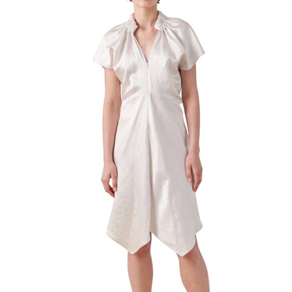 Zero + Maria Cornejo Dresses & Skirts - Zero + Maria Cornejo Stella Silver White Satin Ruched Gathered Cocktail Dress